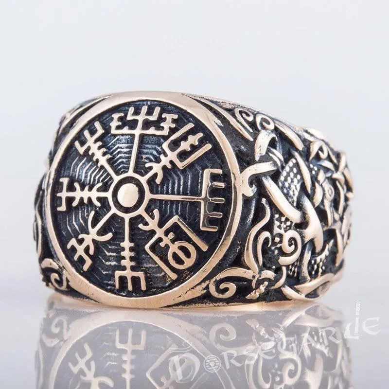 Handcrafted Vegvisir Mammen Style Ring - Bronze