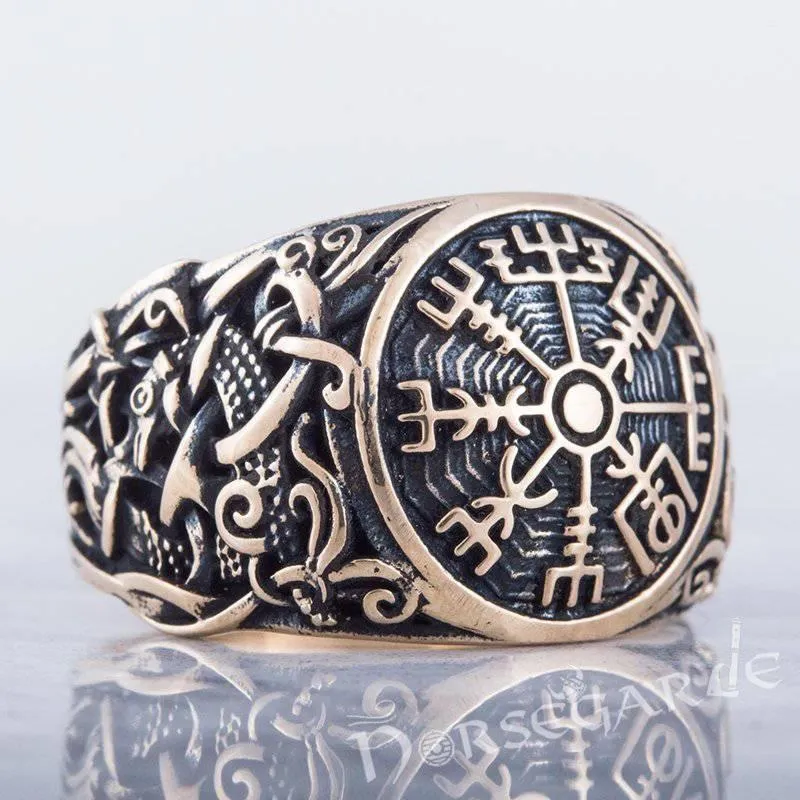 Handcrafted Vegvisir Mammen Style Ring - Bronze