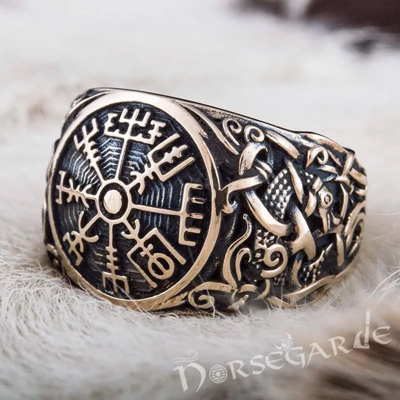 Handcrafted Vegvisir Mammen Style Ring - Bronze