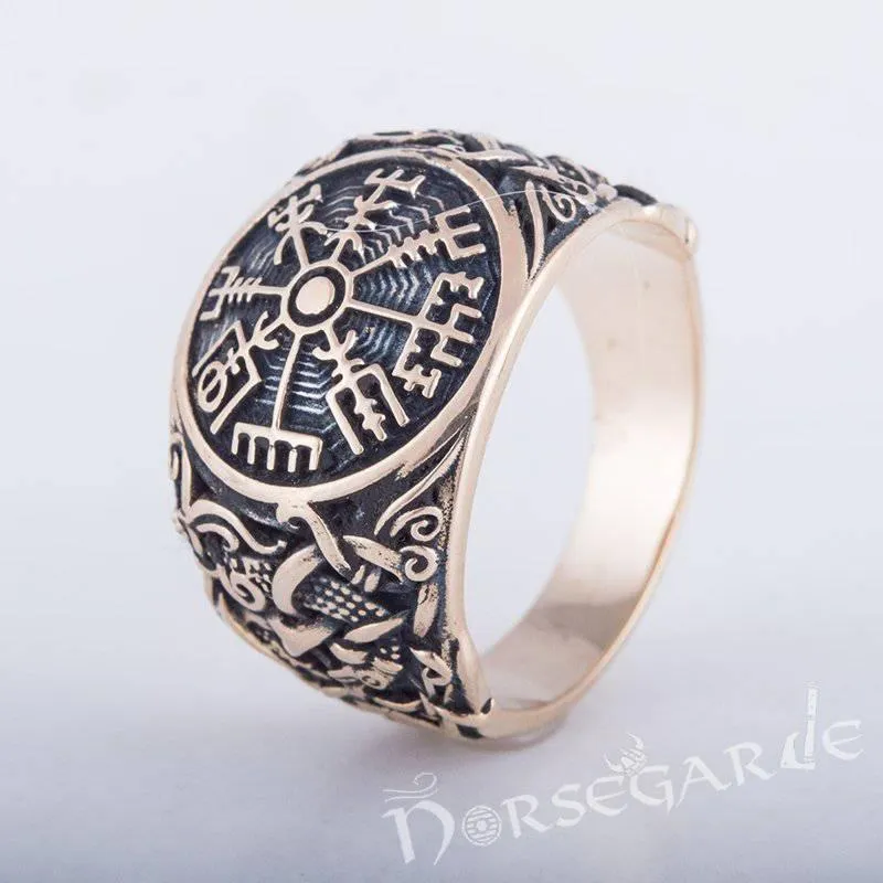 Handcrafted Vegvisir Mammen Style Ring - Bronze