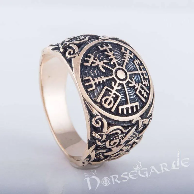 Handcrafted Vegvisir Mammen Style Ring - Bronze