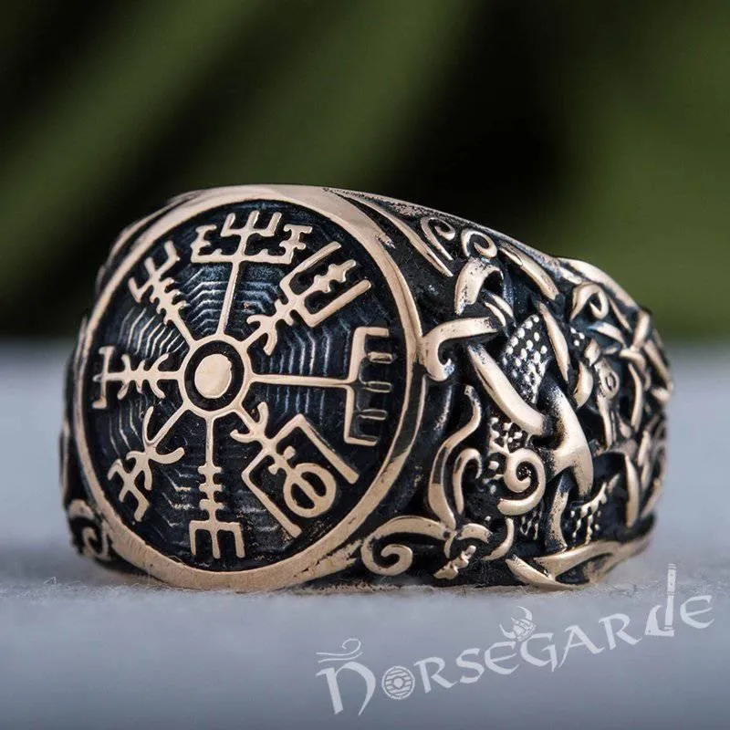 Handcrafted Vegvisir Mammen Style Ring - Bronze