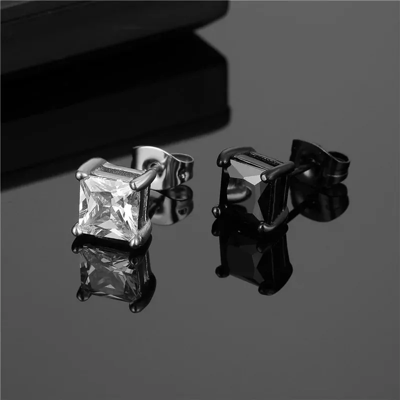 Hot Design Zircon Titanium Steel Earrings Fashion Simple Geometric Stainless Steel Stud Earring For Trendy Men Women Jewelry