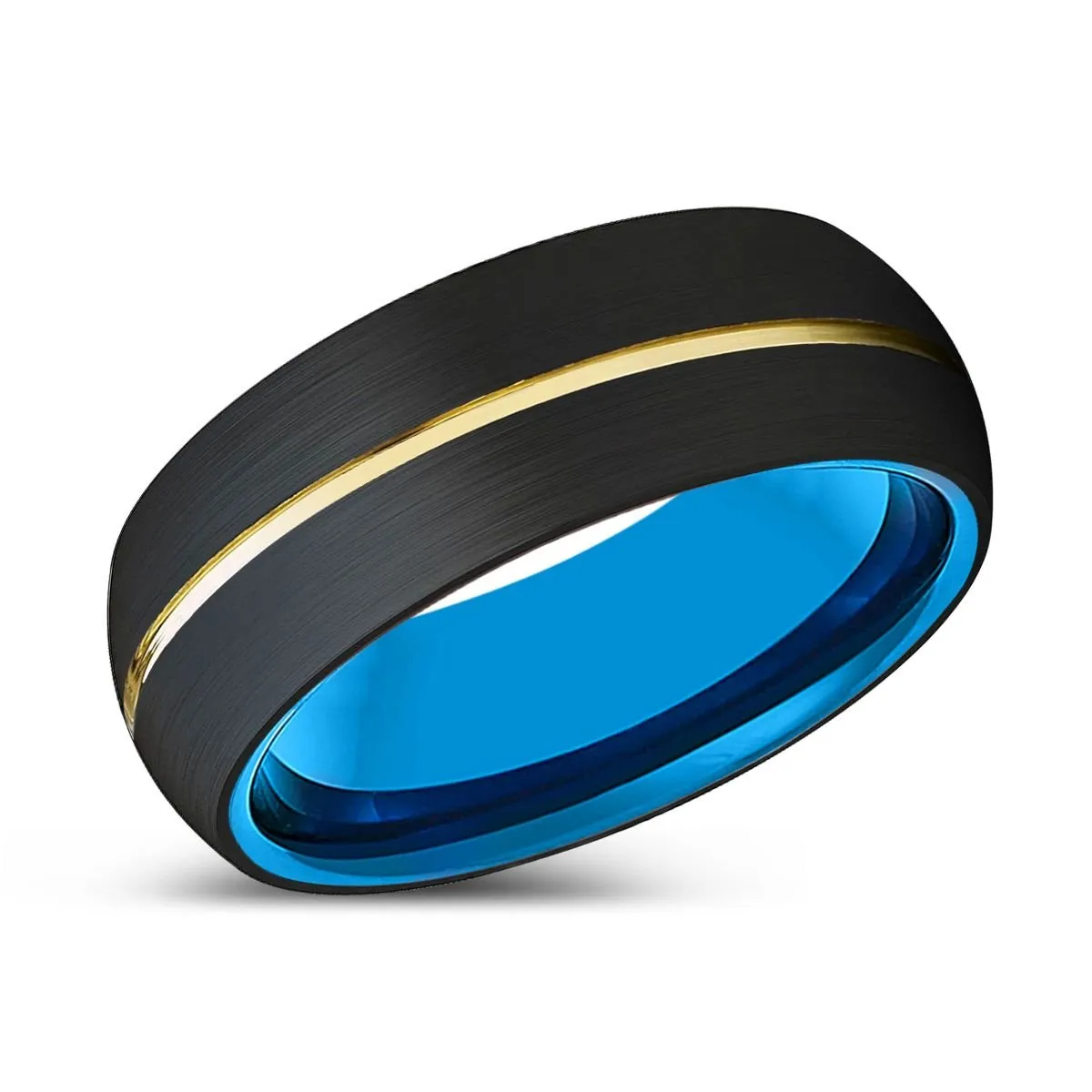 IMRICH | Blue Tungsten Ring, Black Tungsten Ring, Gold Groove, Domed