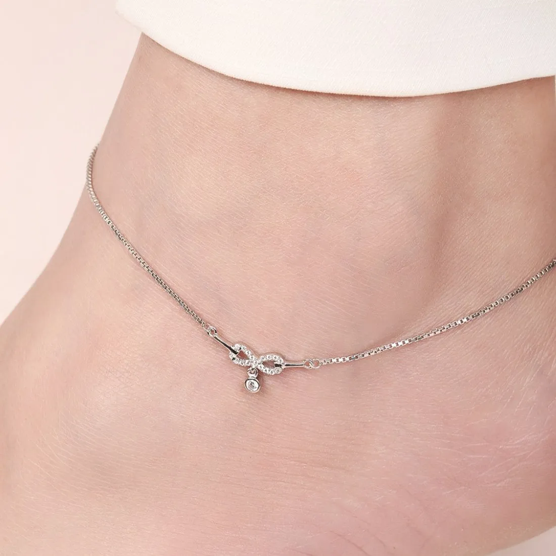 Infinite Glamour Rhodium-Plated 925 Sterling Silver Anklet