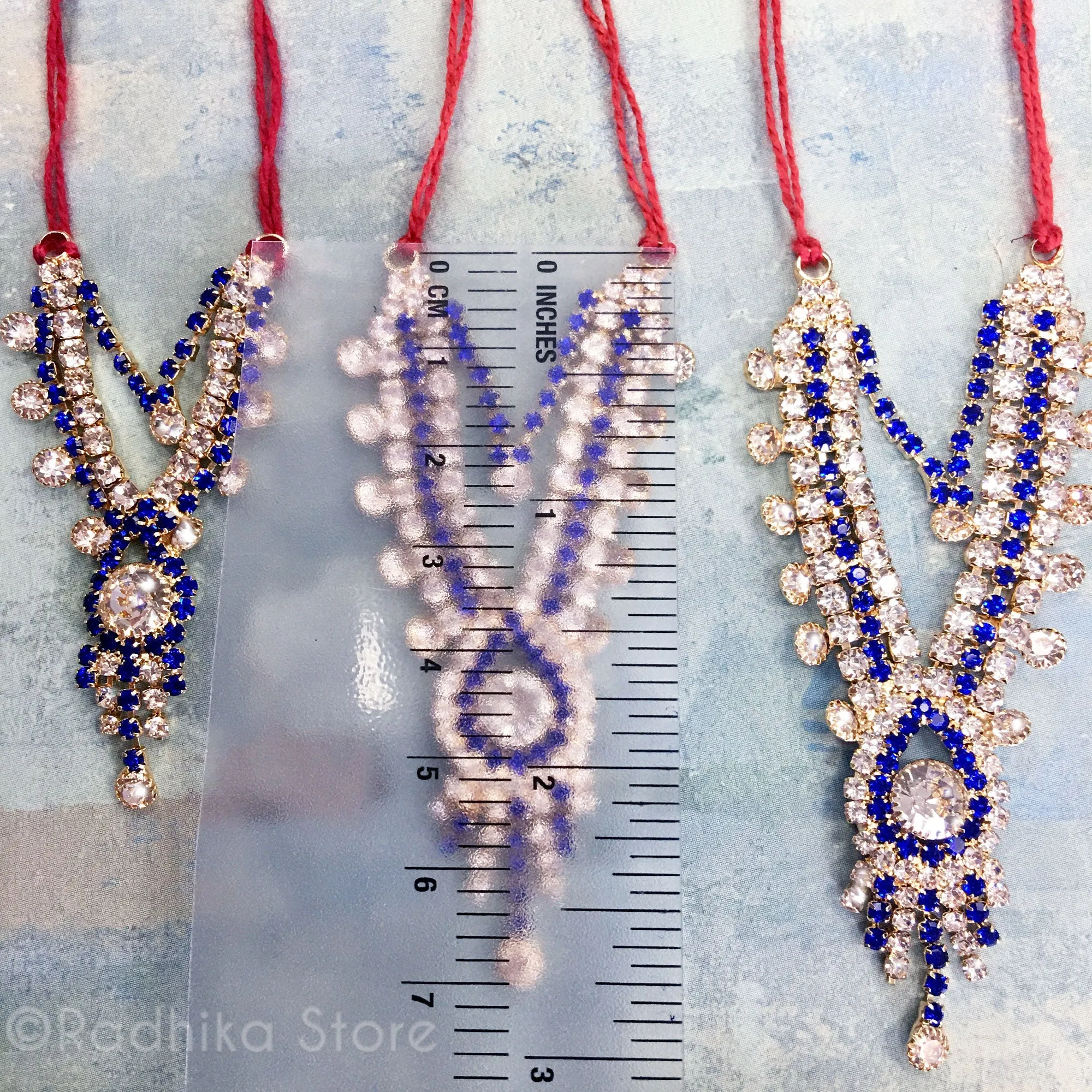 Krishna Prema - Sapphire Blue - Multi Strand - Rhinestone Deity Necklace