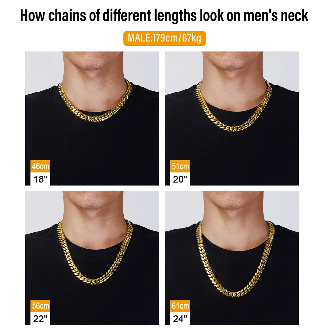 KRKC 12mm Mens Miami Cuban Link Chain and Bracelet Set in 18K Gold