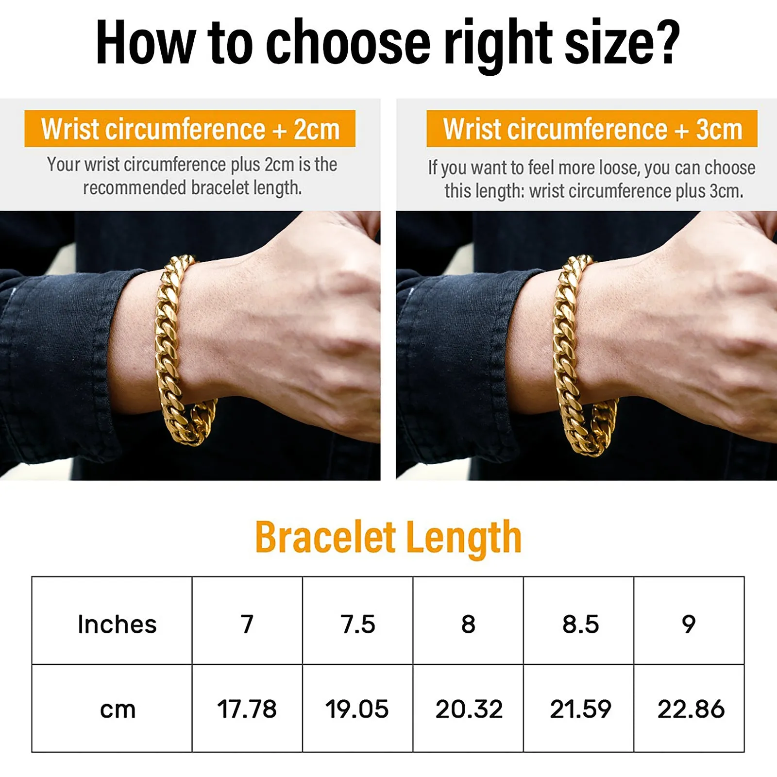 KRKC 12mm Mens Miami Cuban Link Chain and Bracelet Set in 18K Gold