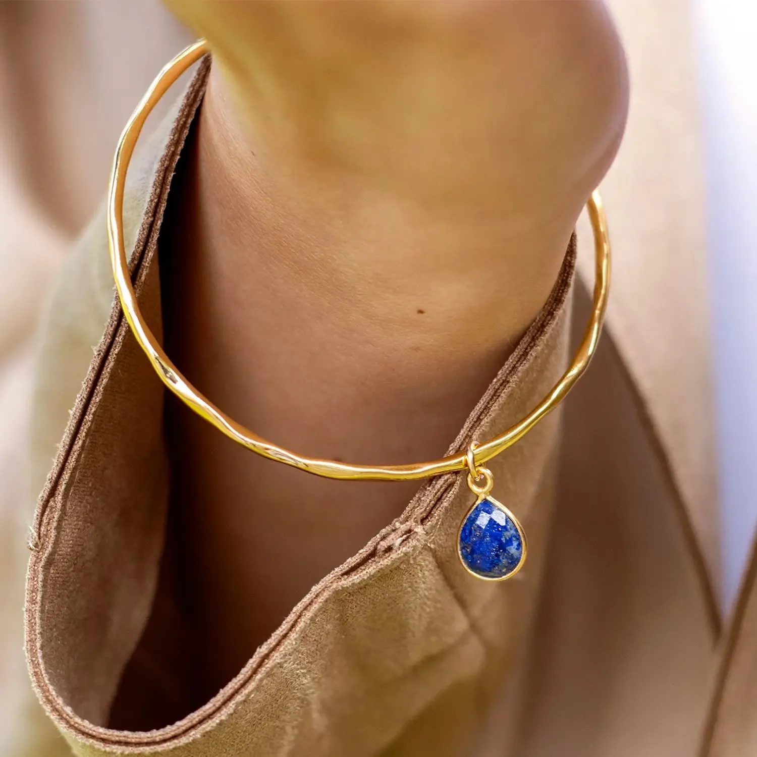 Lapis Lazuli Charm Bangle Gold September Birthstone