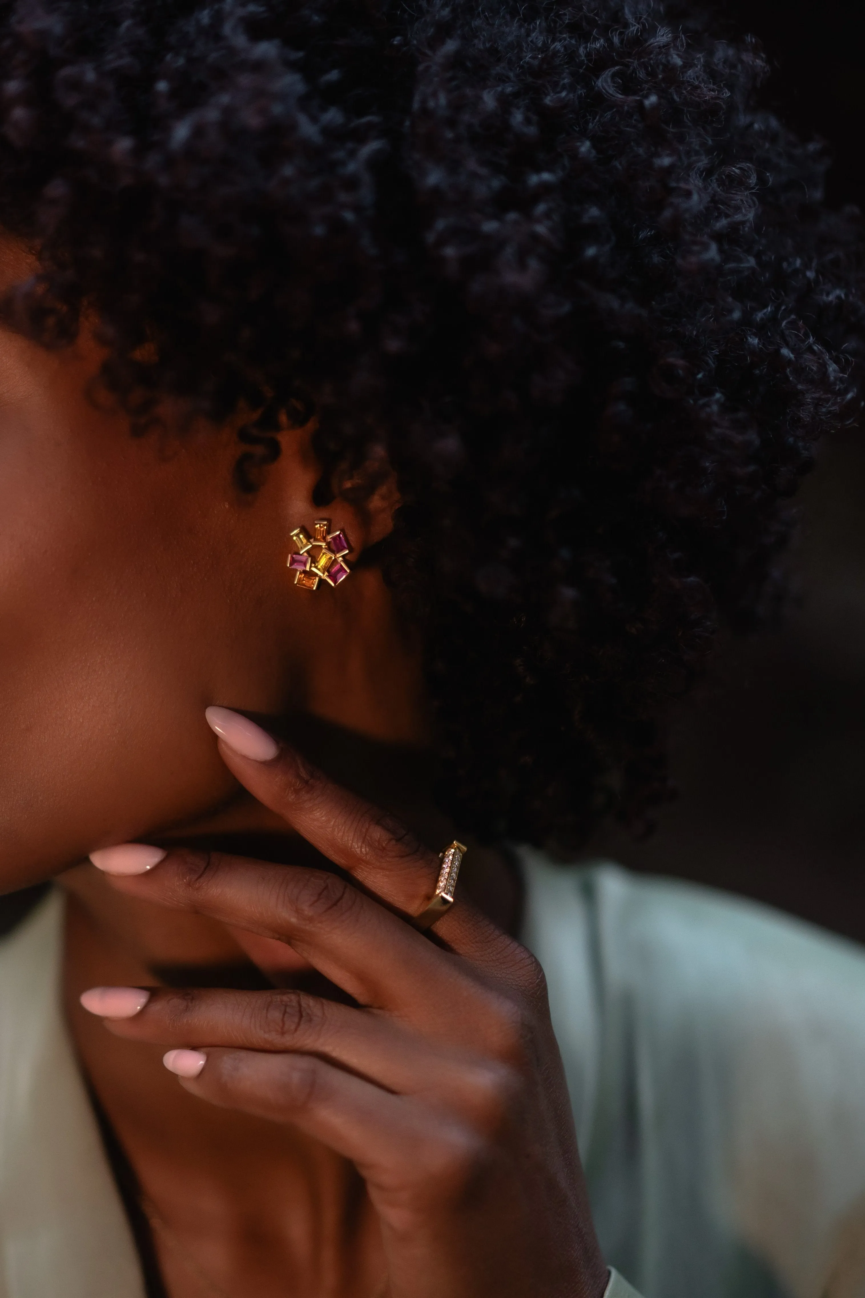 Large Jubilation Studs: Pink, Yellow and Orange Sapphire