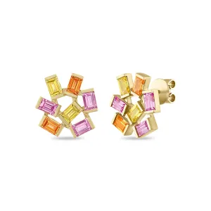 Large Jubilation Studs: Pink, Yellow and Orange Sapphire