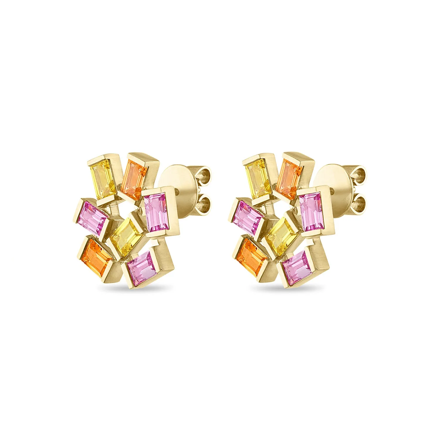 Large Jubilation Studs: Pink, Yellow and Orange Sapphire