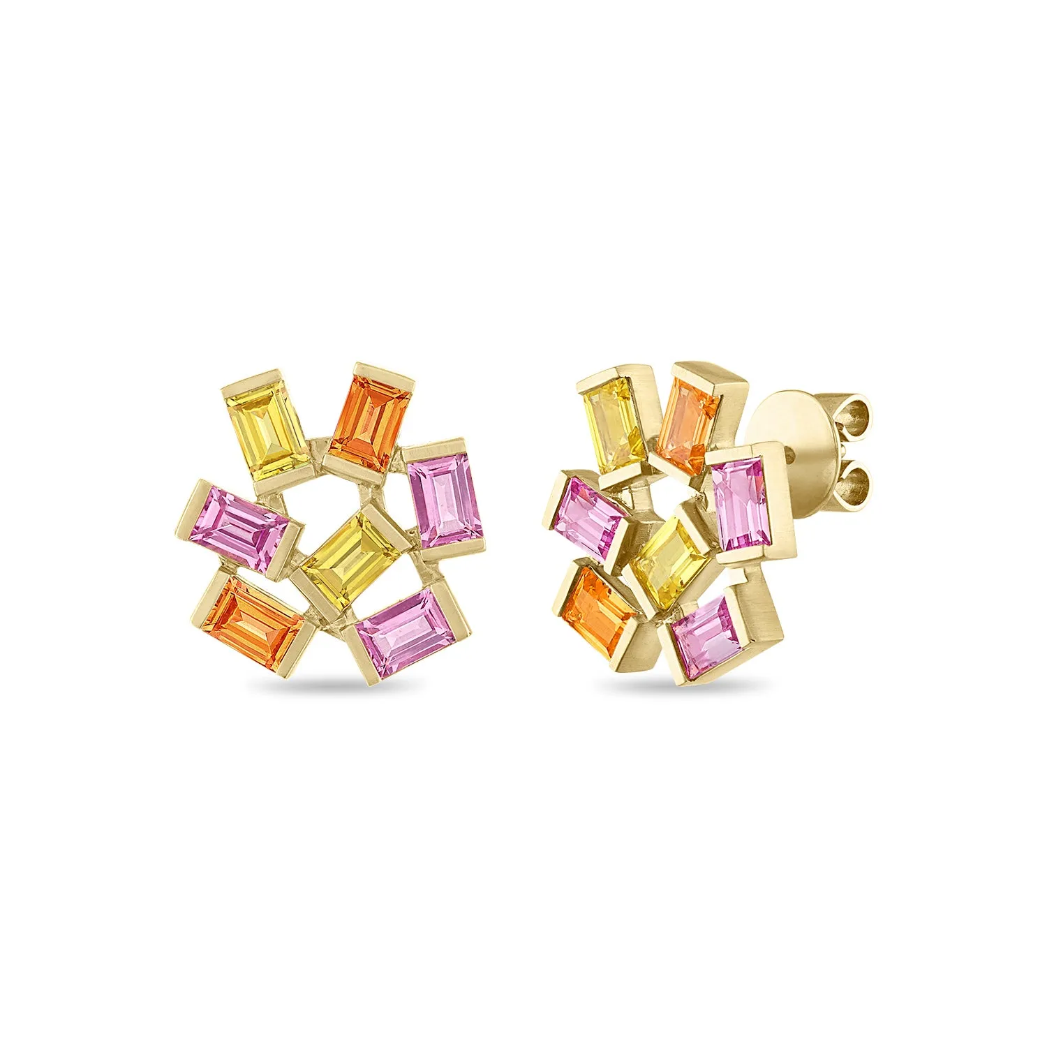 Large Jubilation Studs: Pink, Yellow and Orange Sapphire