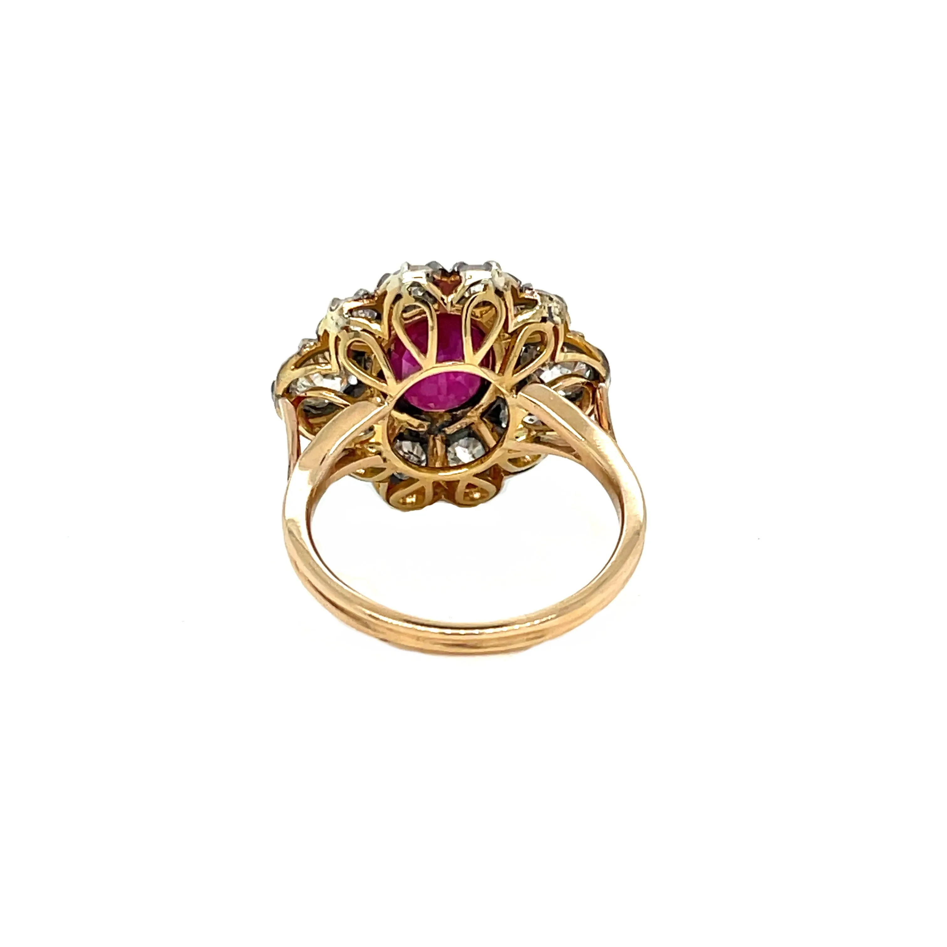 Late 19th century 2.05 Carat Ruby Diamond Gold Cluster Ring