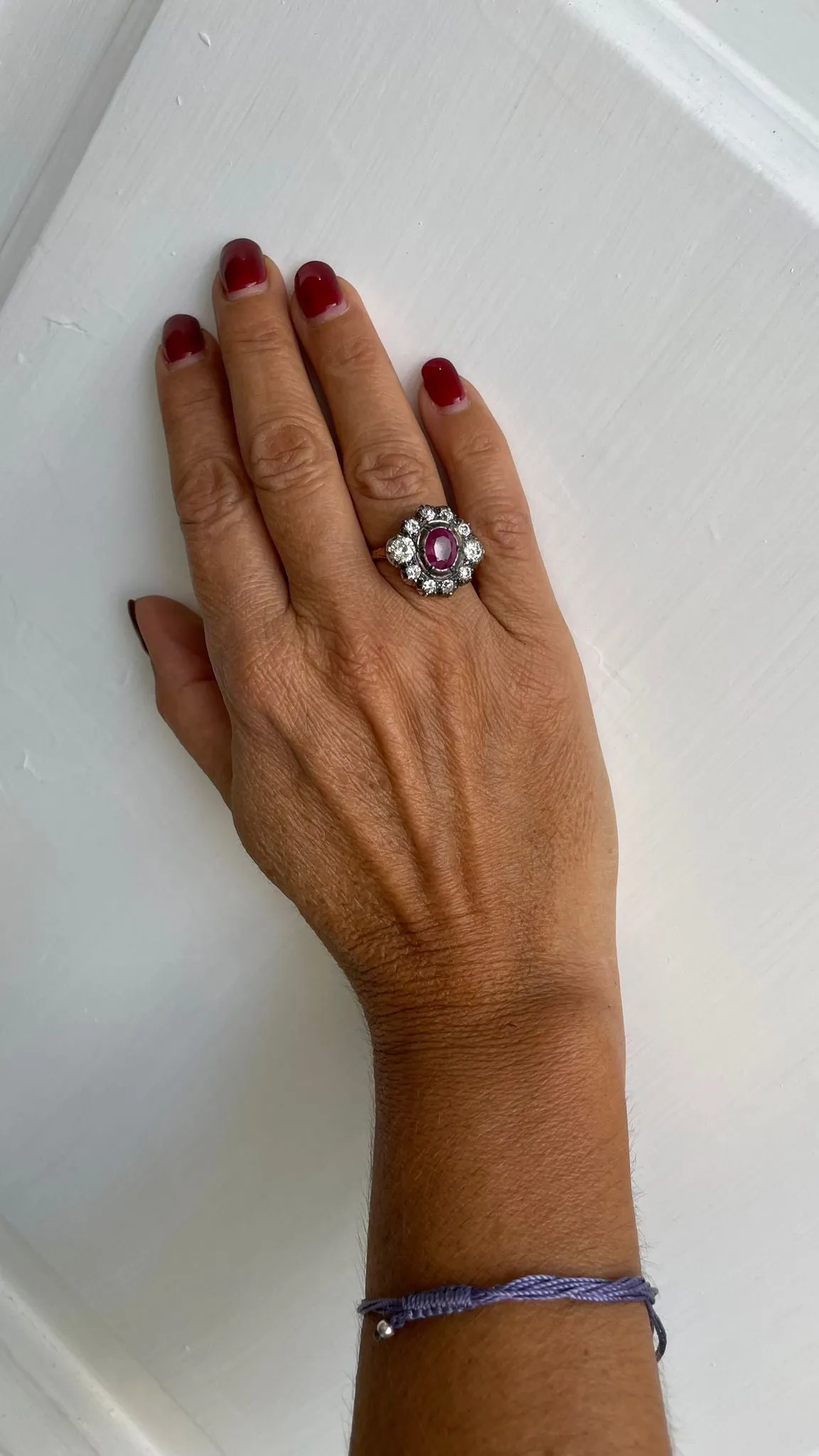 Late 19th century 2.05 Carat Ruby Diamond Gold Cluster Ring