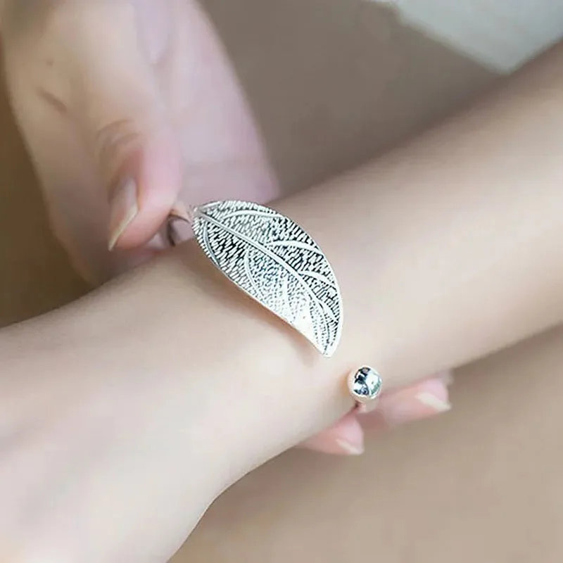 Leaf Shaped Adjustable Cuff Bangle Bracelets