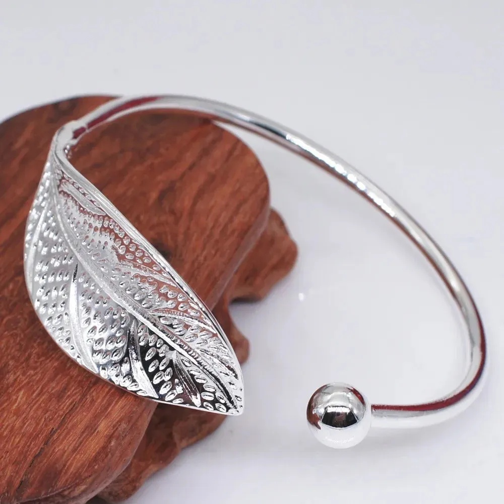 Leaf Shaped Adjustable Cuff Bangle Bracelets