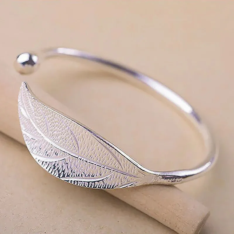 Leaf Shaped Adjustable Cuff Bangle Bracelets