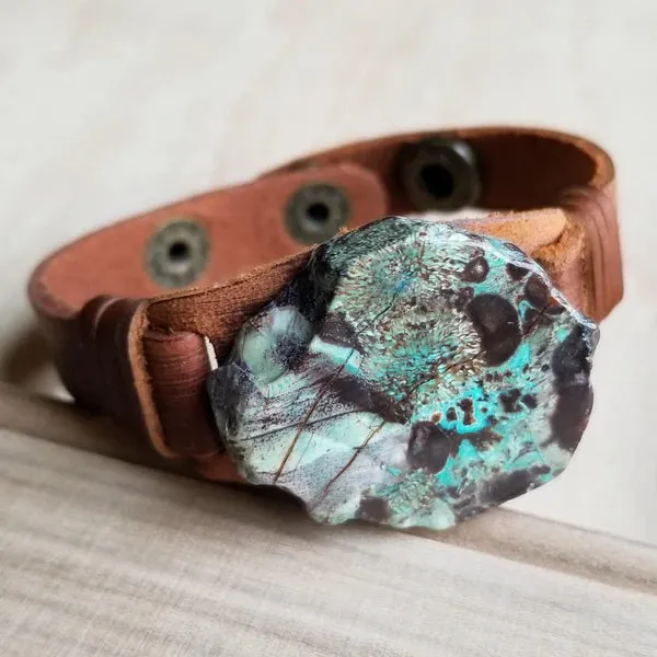 Leather Cuff w/ Ocean Agate