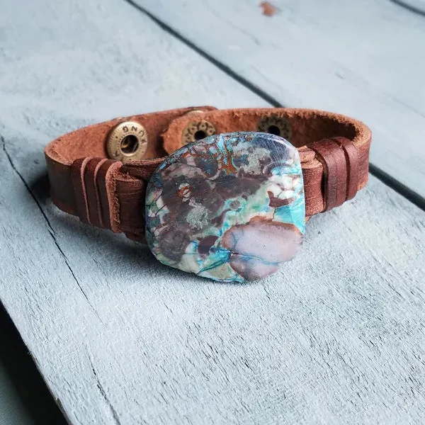 Leather Cuff w/ Ocean Agate