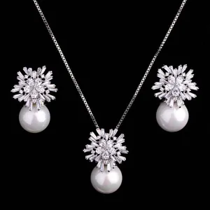 luxury pearl necklace earrings set with zircon jewelry  fashion bride