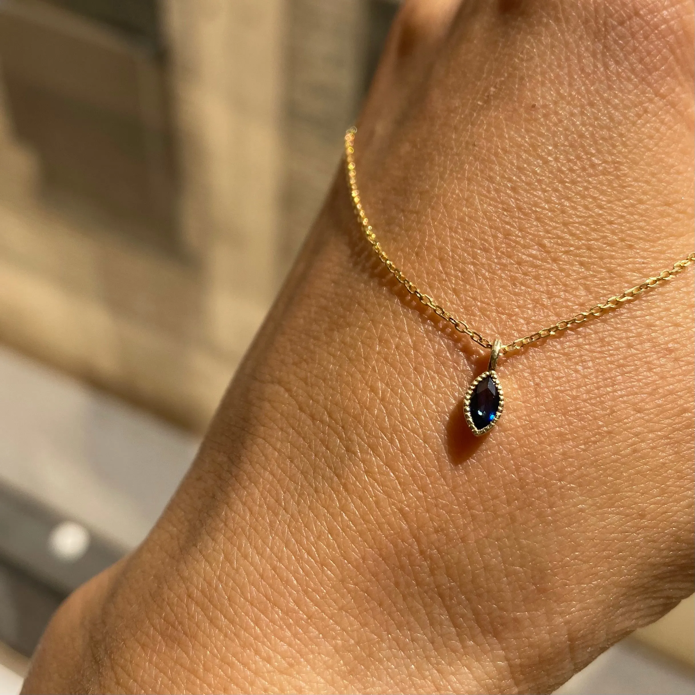 Marquise Blue Sapphire Wisp Necklace (ready to ship option)*