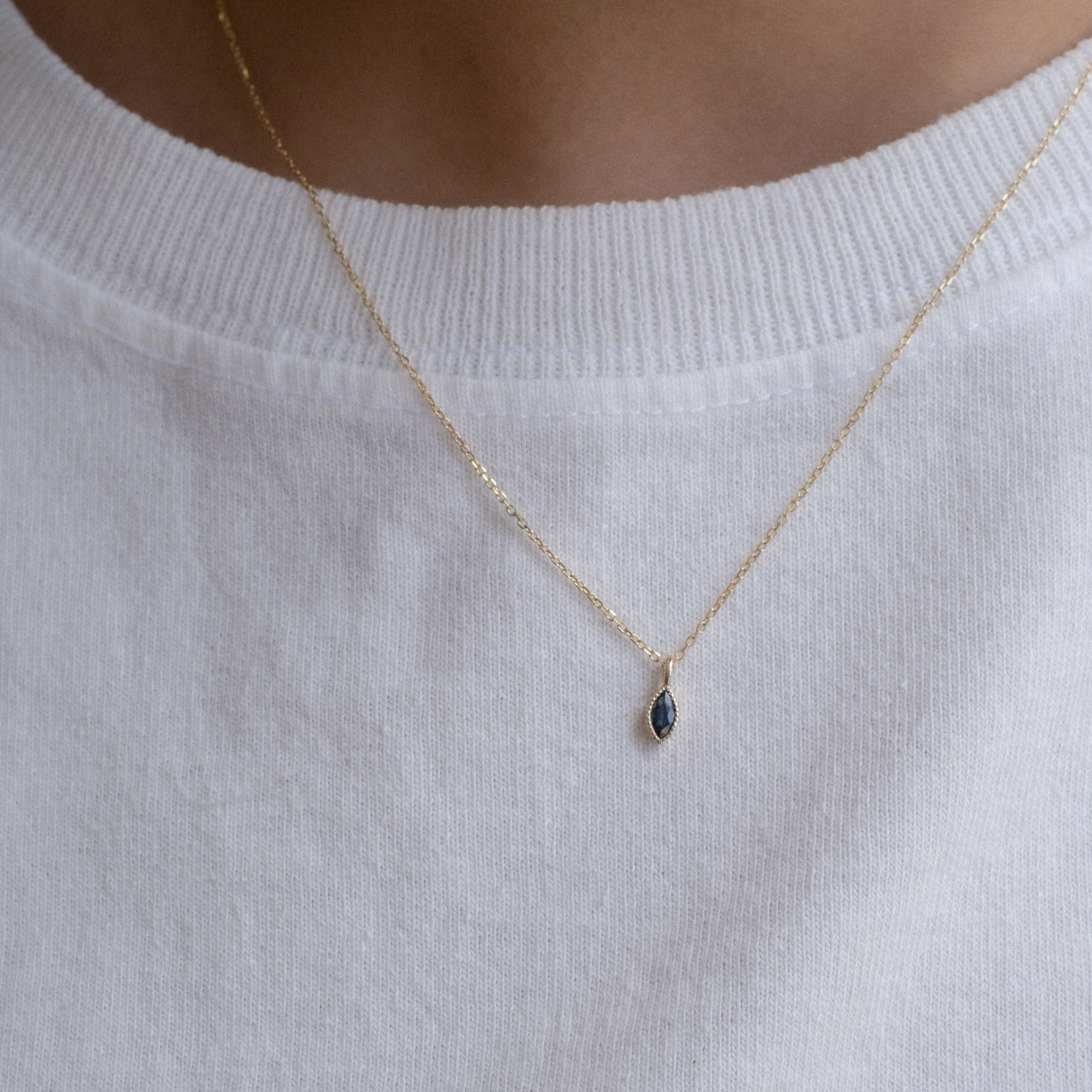 Marquise Blue Sapphire Wisp Necklace (ready to ship option)*