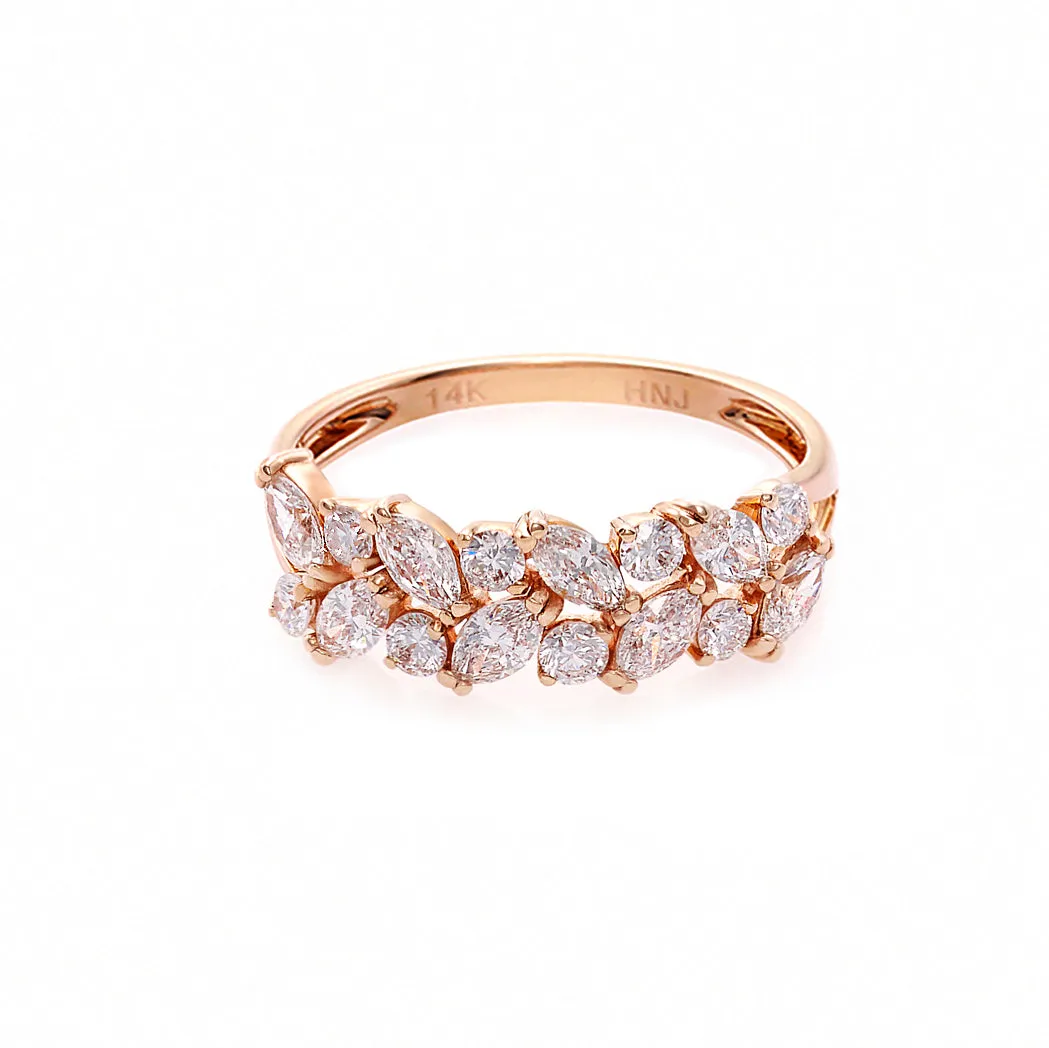 Marquise Cut Diamond and Round Brilliant Cut Diamond Ring in Rose Gold