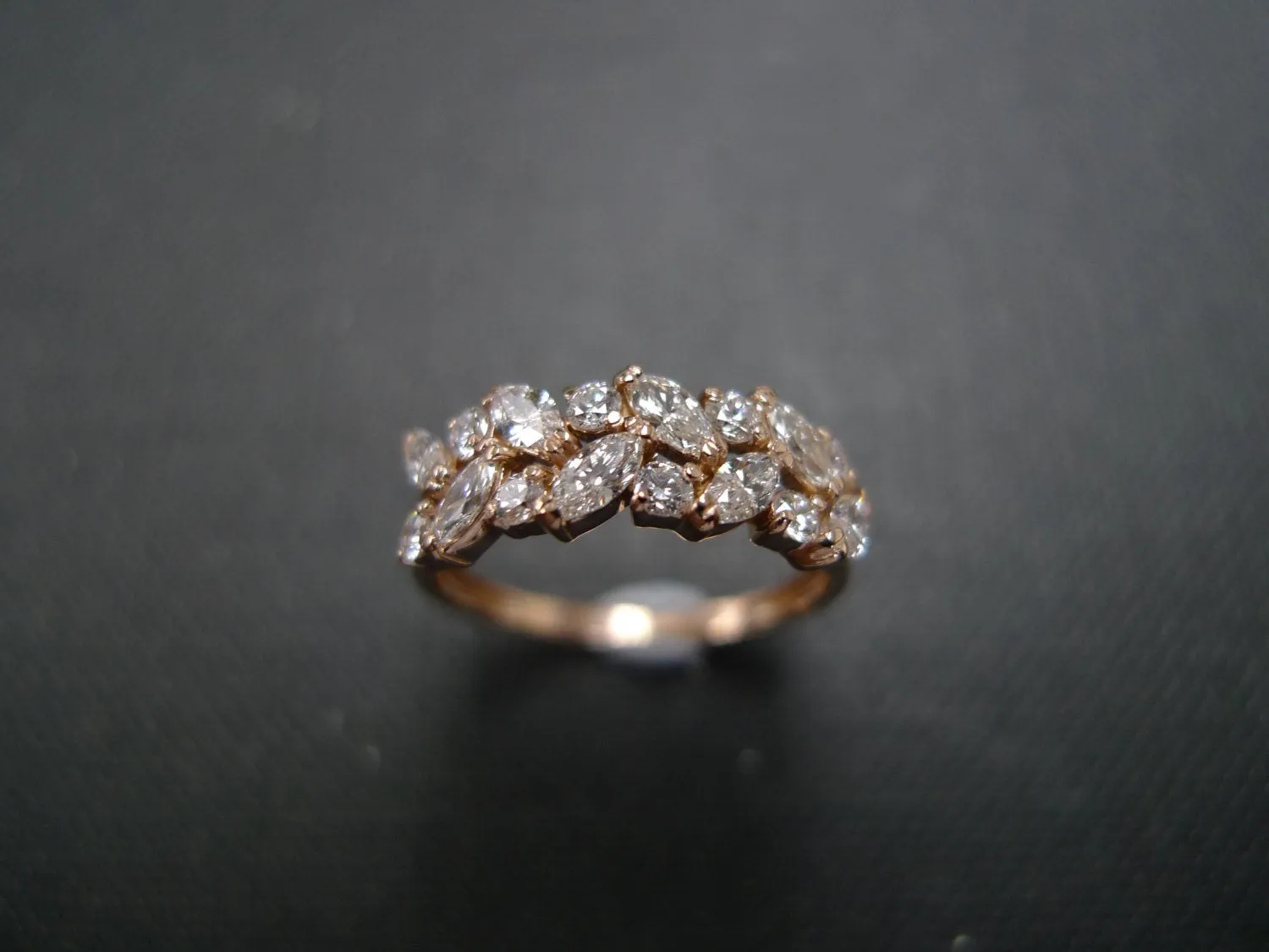 Marquise Cut Diamond and Round Brilliant Cut Diamond Ring in Rose Gold