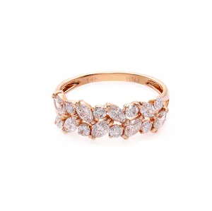 Marquise Cut Diamond and Round Brilliant Cut Diamond Ring in Rose Gold