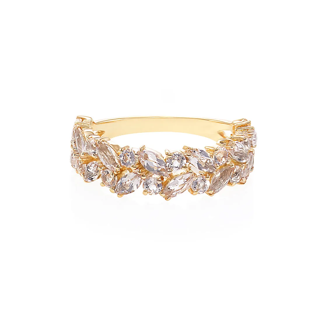 Marquise Cut Morganite Half Eternity Ring in Yellow Gold