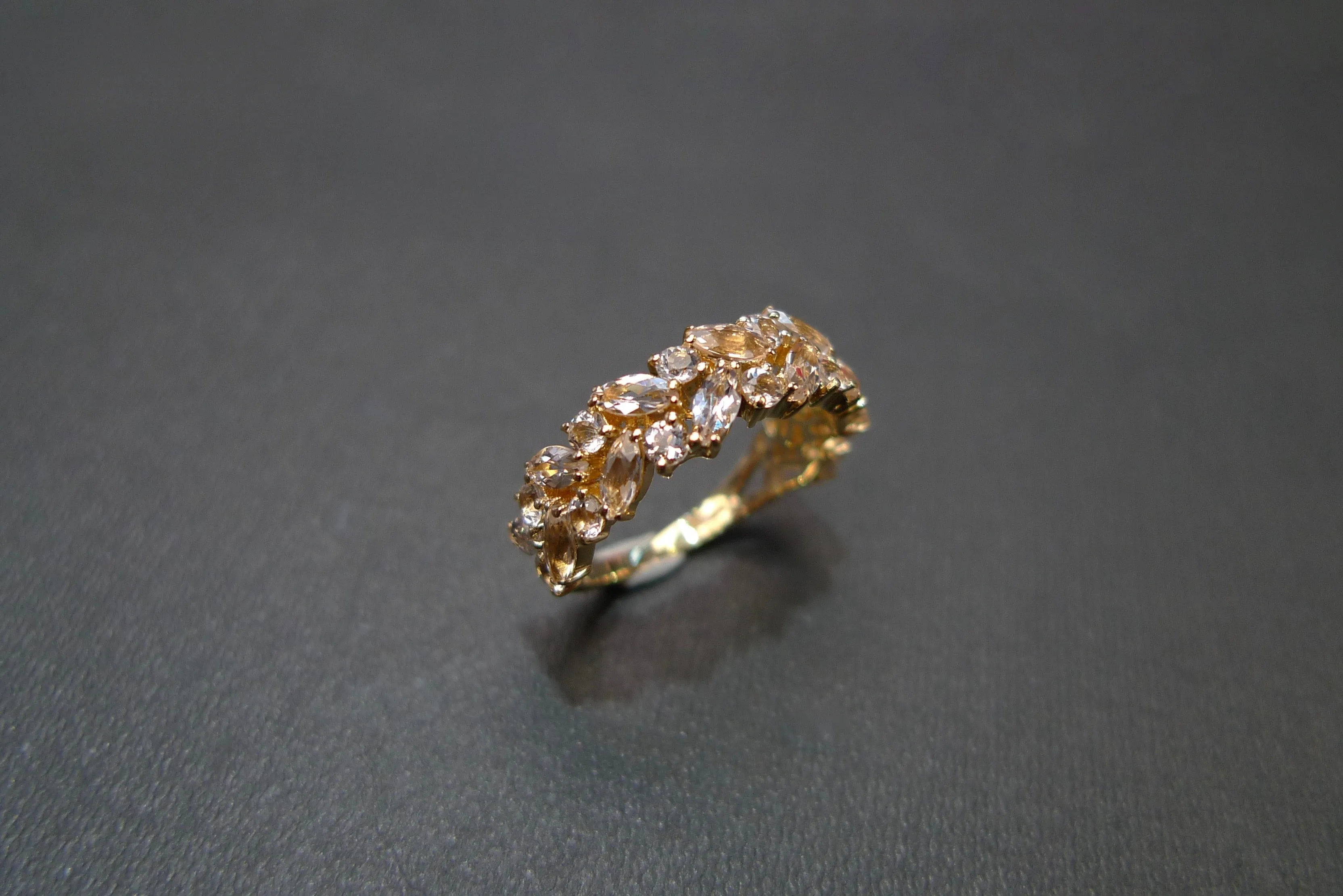 Marquise Cut Morganite Half Eternity Ring in Yellow Gold