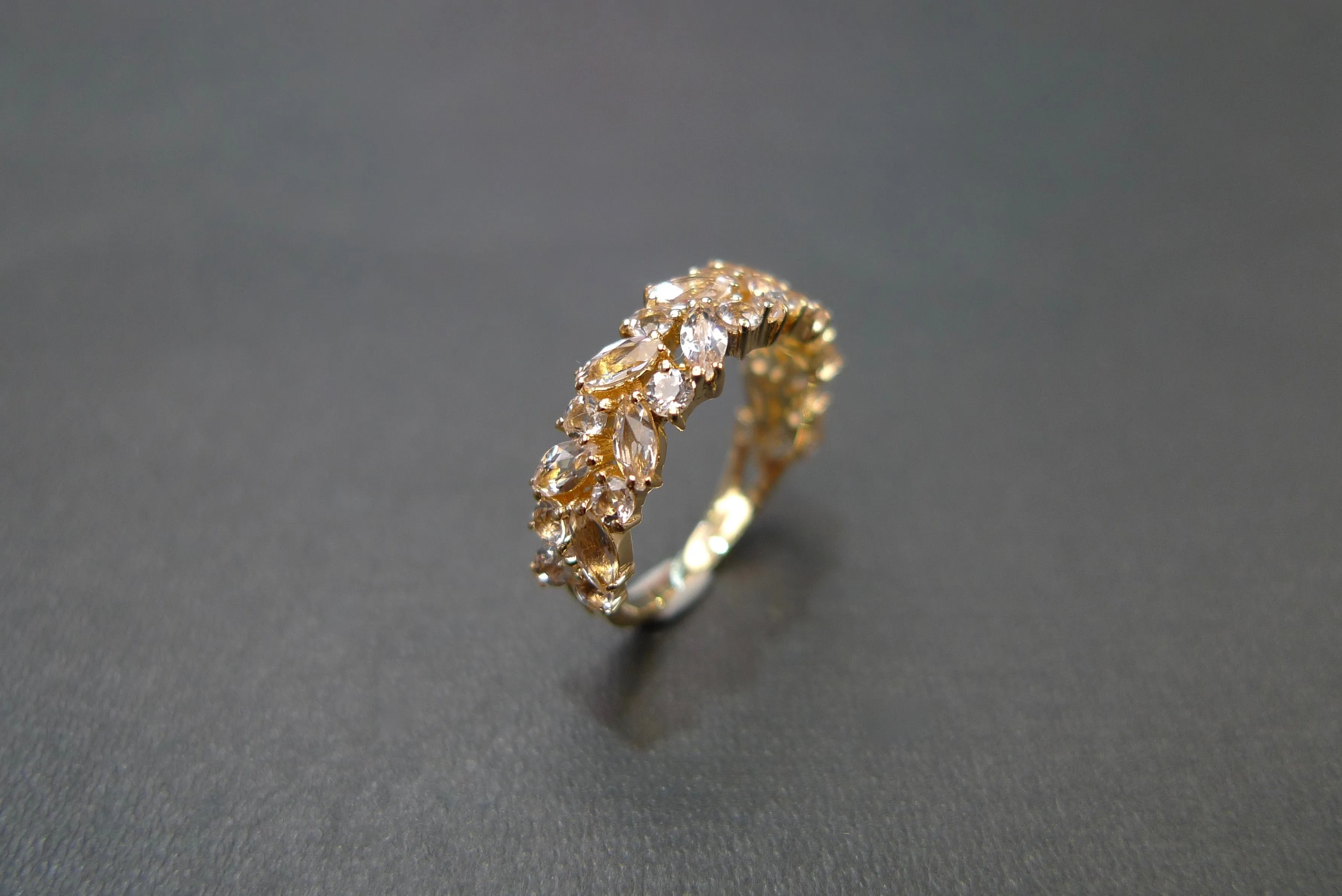 Marquise Cut Morganite Half Eternity Ring in Yellow Gold