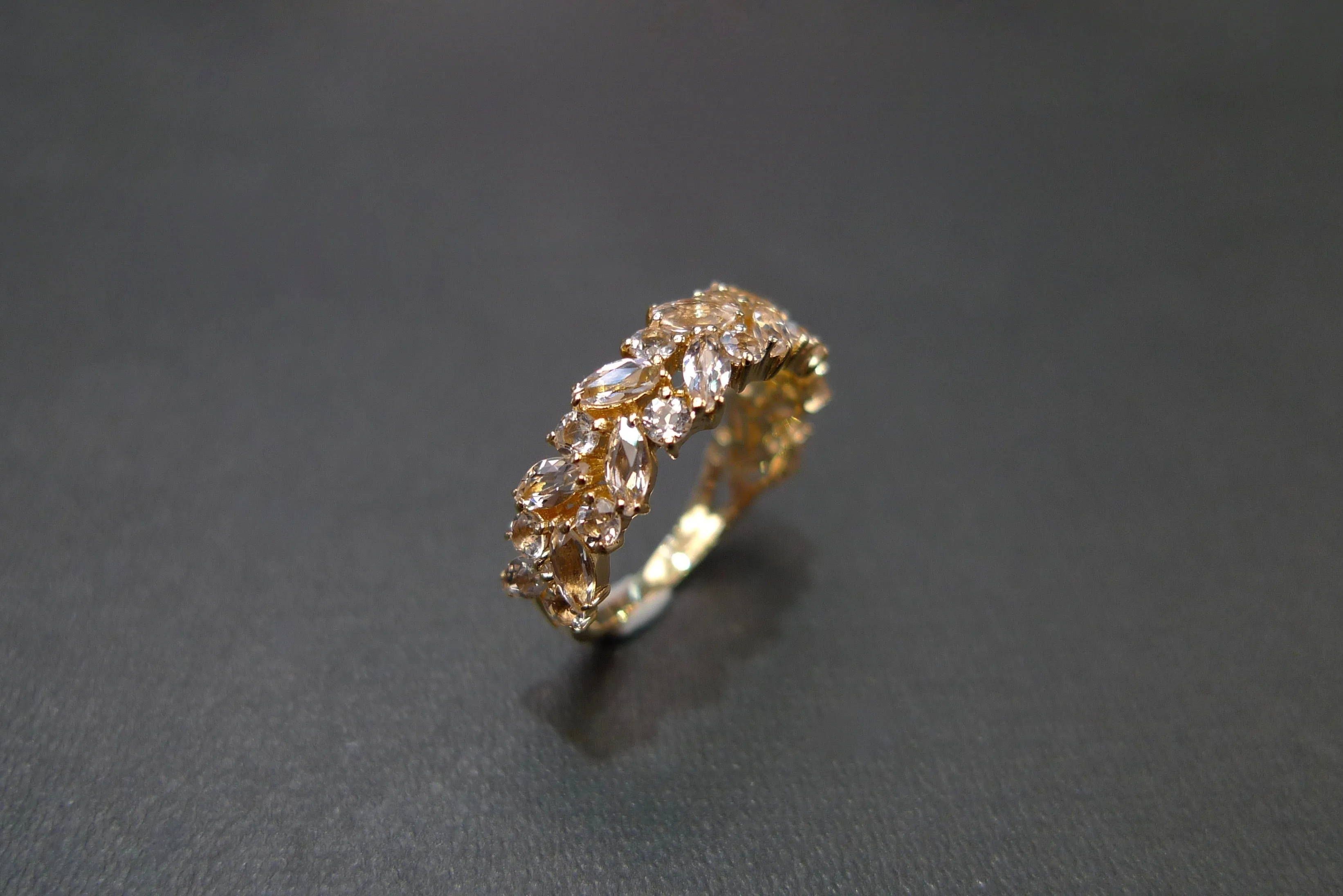 Marquise Cut Morganite Half Eternity Ring in Yellow Gold