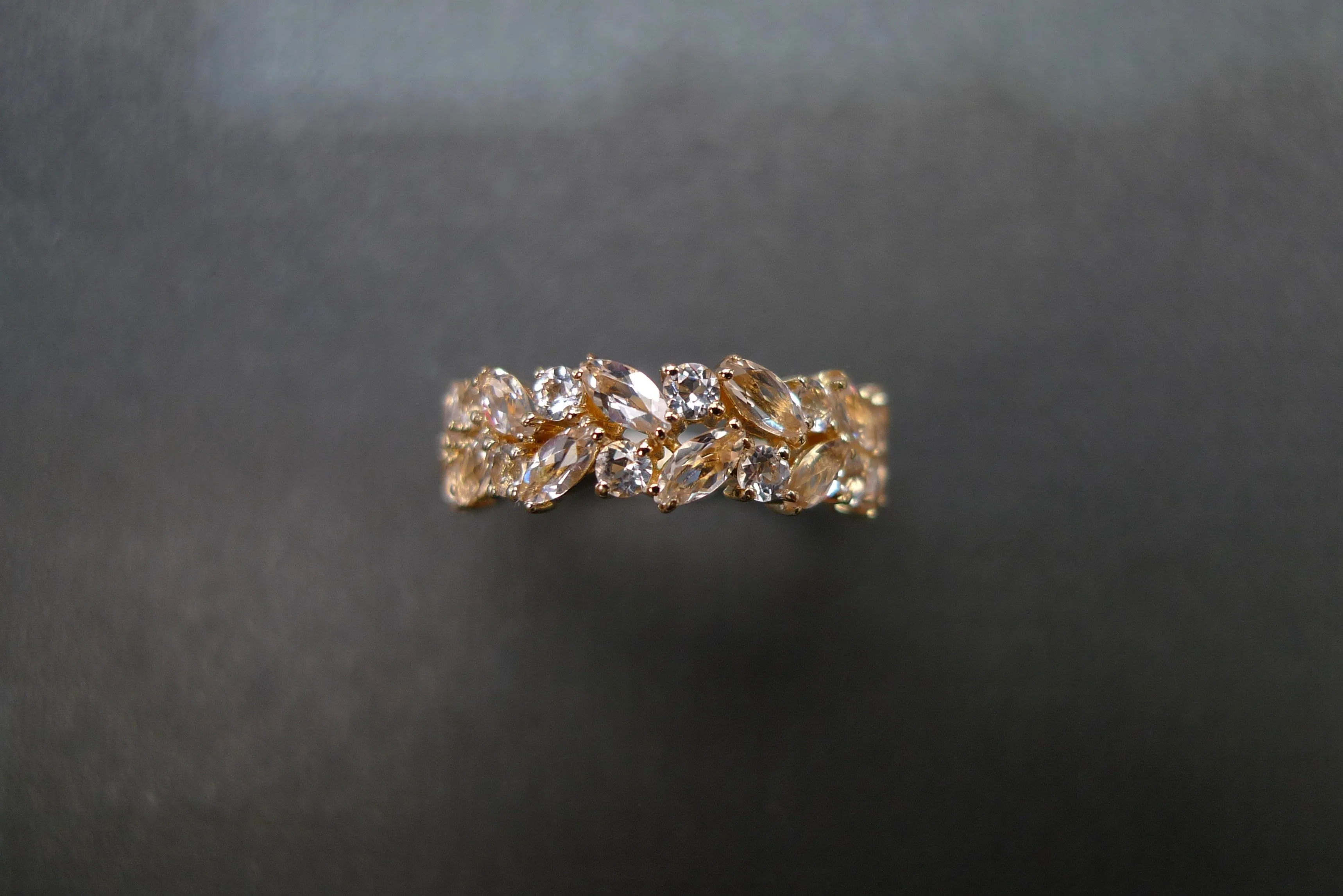 Marquise Cut Morganite Half Eternity Ring in Yellow Gold