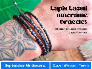 Men's bracelet, lapis lazuli bracelet for men, September birthstone birthday gift choose colour calming blue stone black father's day son