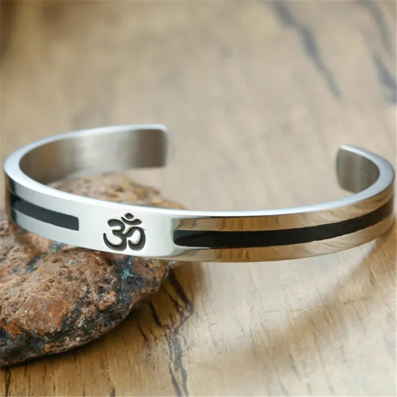 Men's OM Aum Hindu Cuff Bangles: Stainless Steel Bracelet