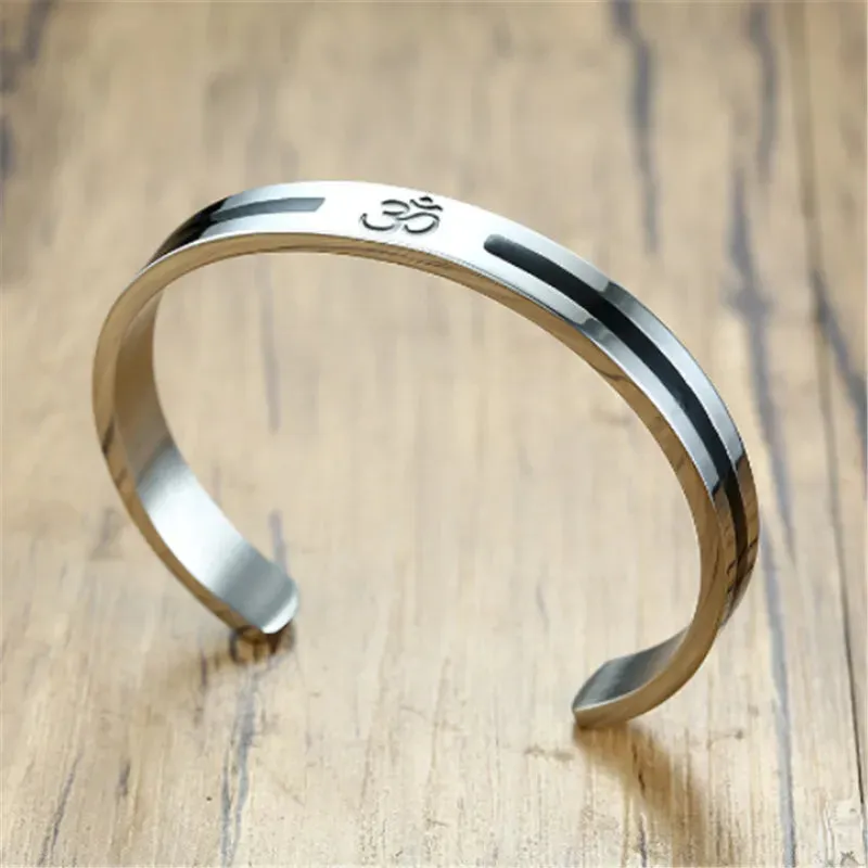 Men's OM Aum Hindu Cuff Bangles: Stainless Steel Bracelet