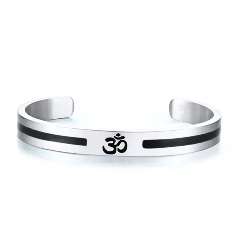 Men's OM Aum Hindu Cuff Bangles: Stainless Steel Bracelet