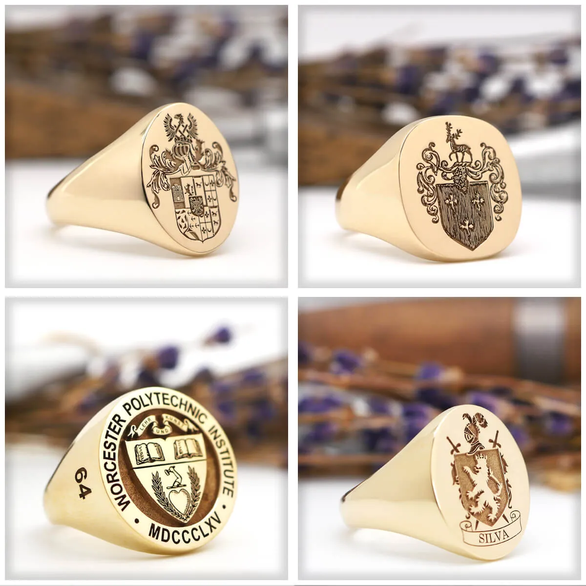 Men's Square Signet Ring - Medium - Laser Engraved Family Crest / Logo