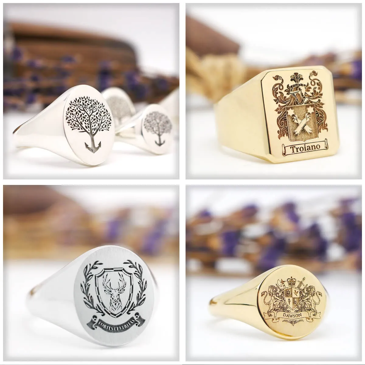 Men's Square Signet Ring - Medium - Laser Engraved Family Crest / Logo