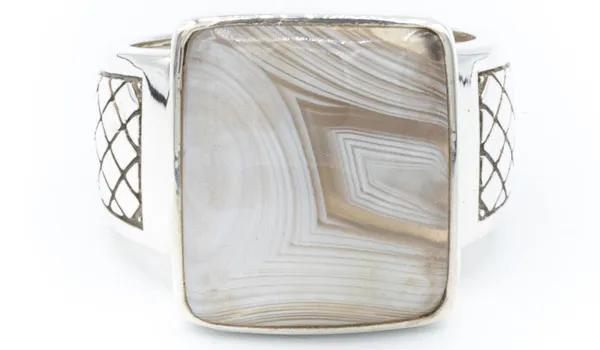 Men's Sterling Silver Botswana Agate Gemstone Signet Ring