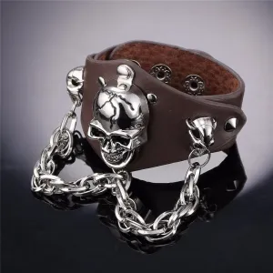 Metal Punk Gothic Cracked Skull and Chain Bracelet