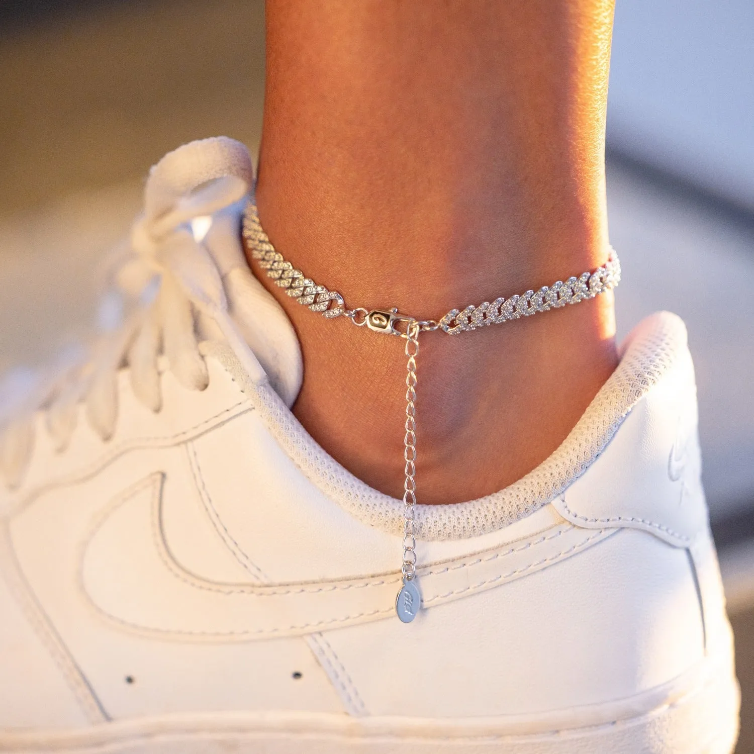 Micro Diamond Prong Necklace   Anklet Bundle- White Gold