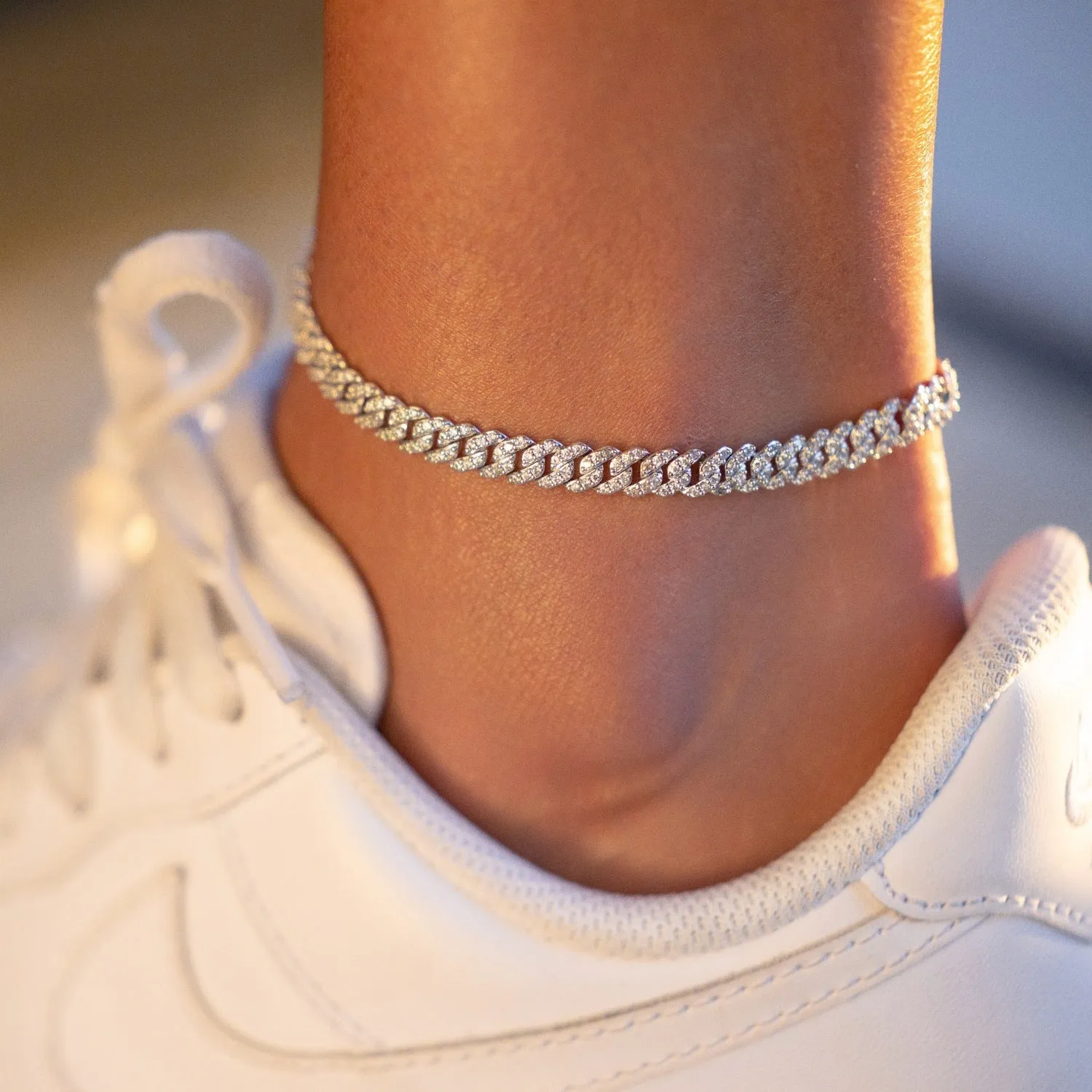 Micro Diamond Prong Necklace   Anklet Bundle- White Gold