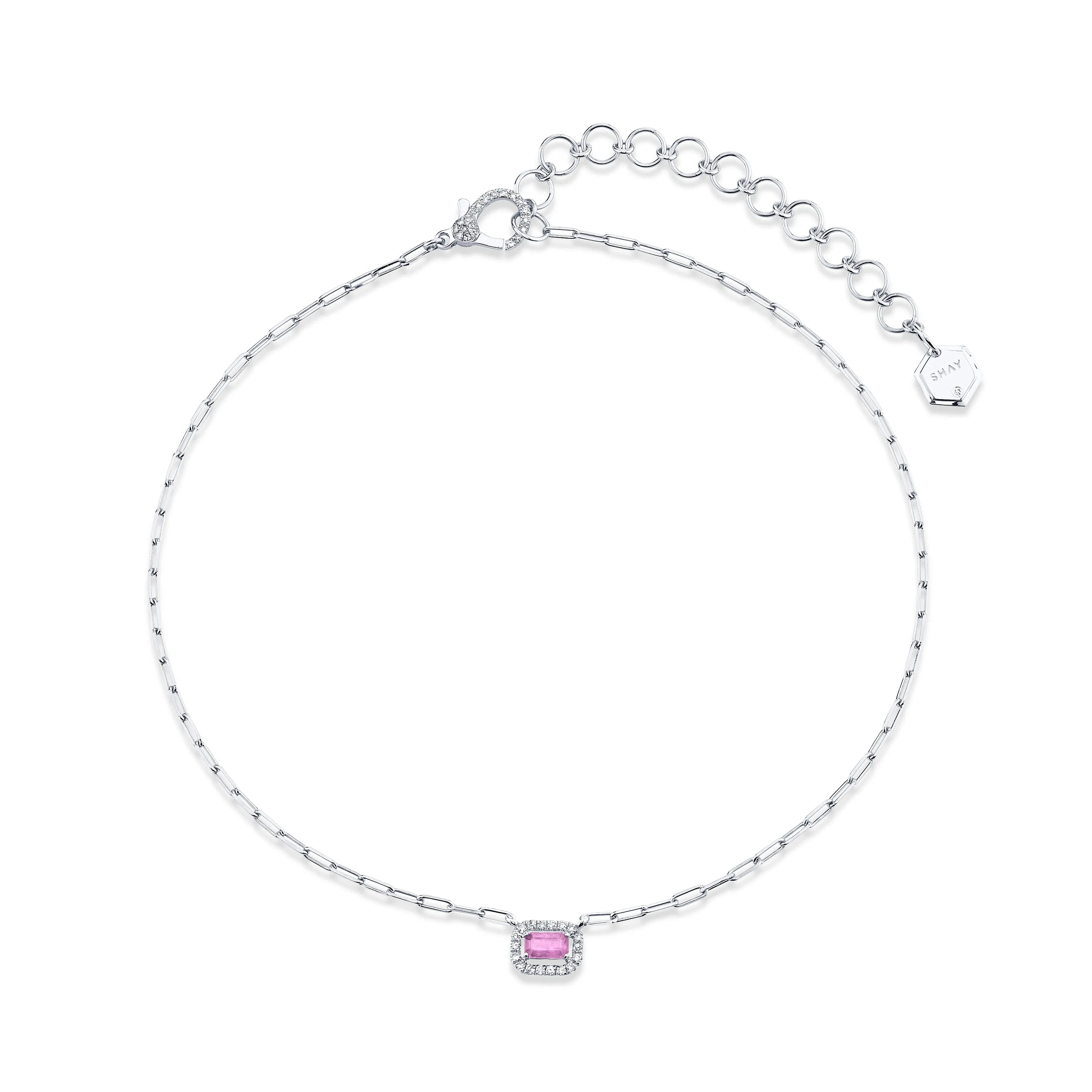 MINI ME DIAMOND & PINK SAPPHIRE HALO DROP NECKLACE