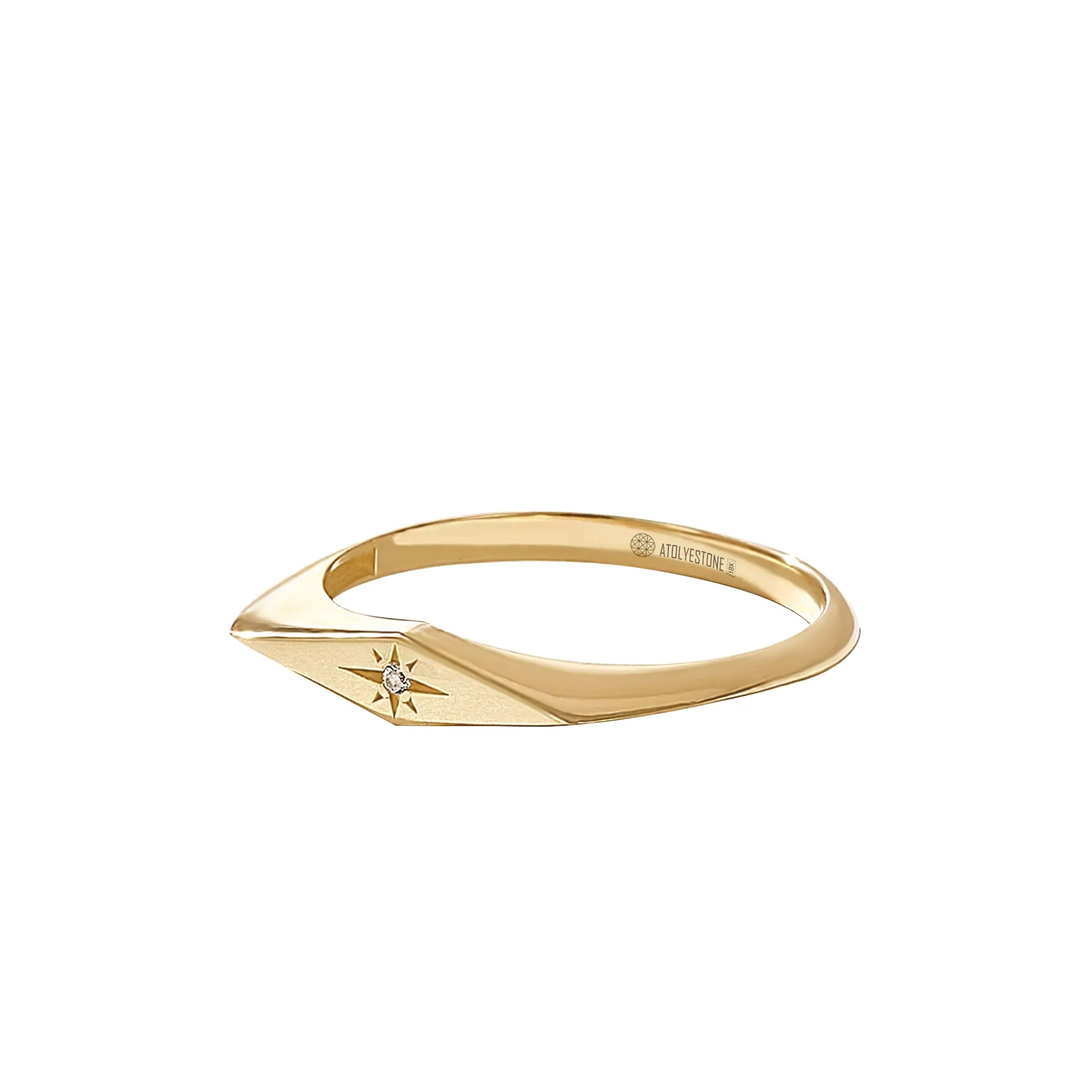 Minimalist Diamond North Star Signet Ring in Gold