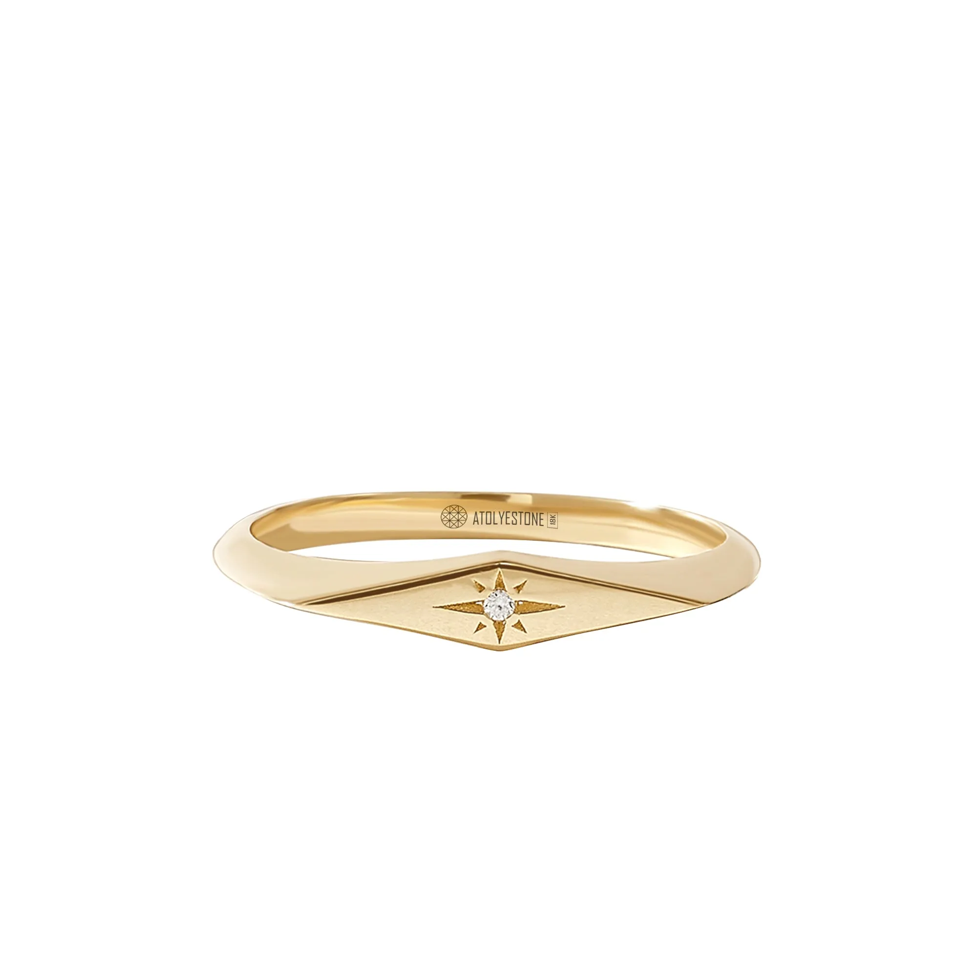 Minimalist Diamond North Star Signet Ring in Gold