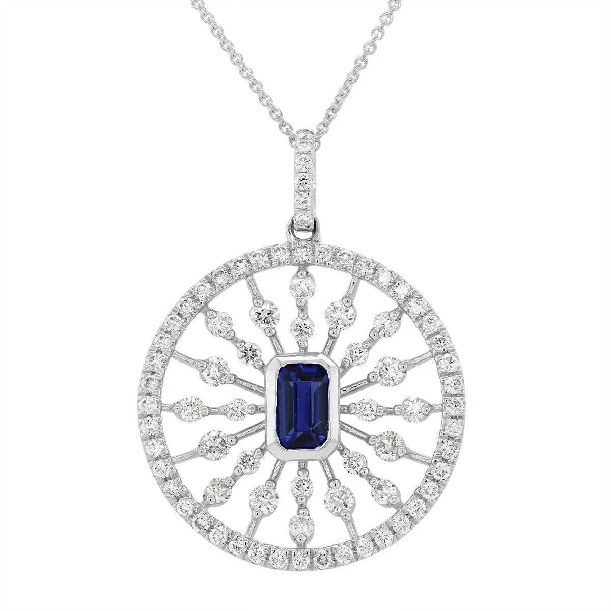 MODERN WHITE GOLD NECKLACE WITH SAPPHIRE AND DIAMONDS, .67 CT TW