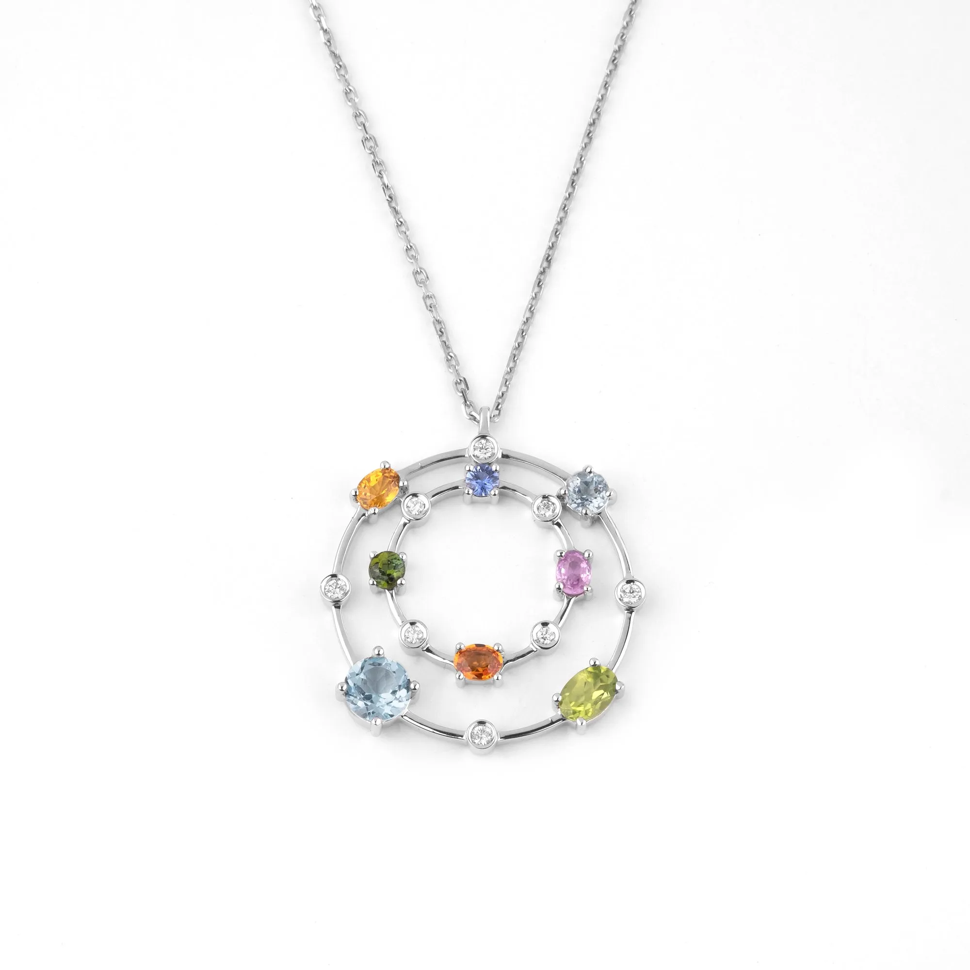 Multi coloured gemstones 18k white gold pendant